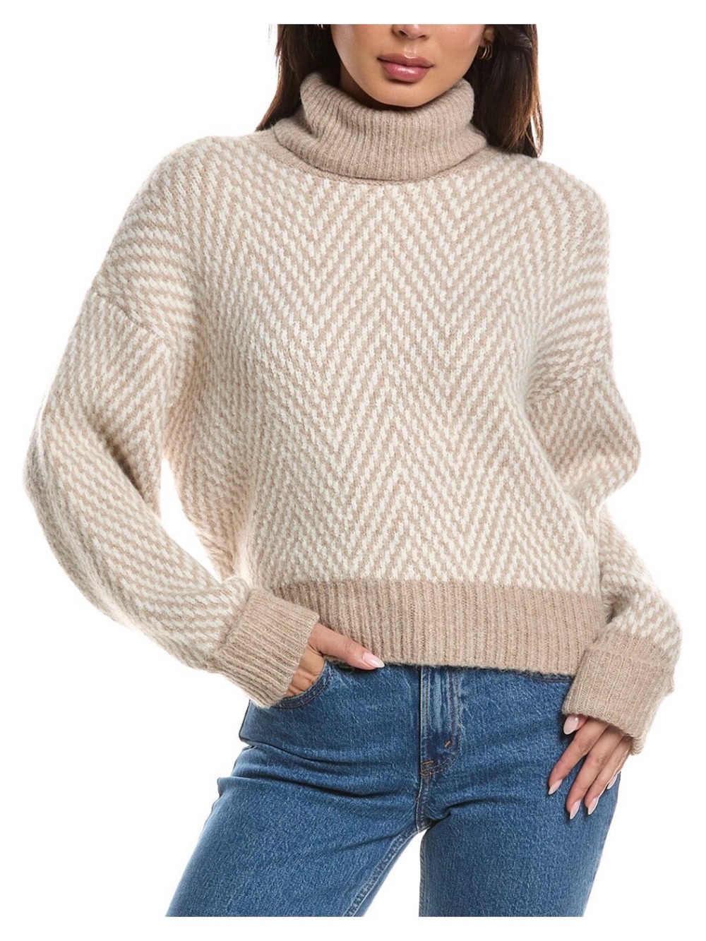 Z Supply Chevron Turtleneck Sweater in Cream & Beige